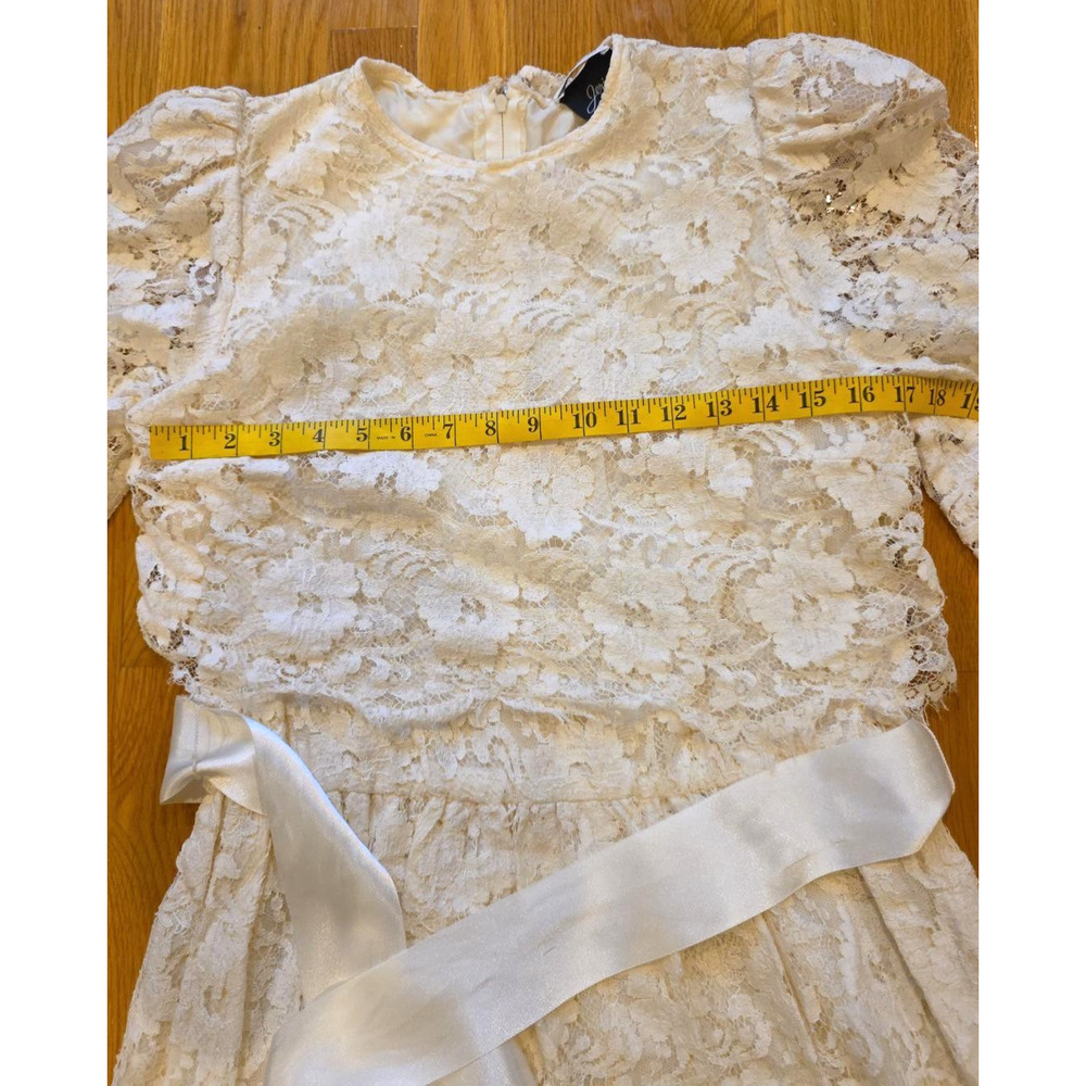 Geri NY Vtg Ivory Lace Midi Dress 14 Lord & Taylor Coquette Bridal Puff Sleeve - Picture 5 of 14